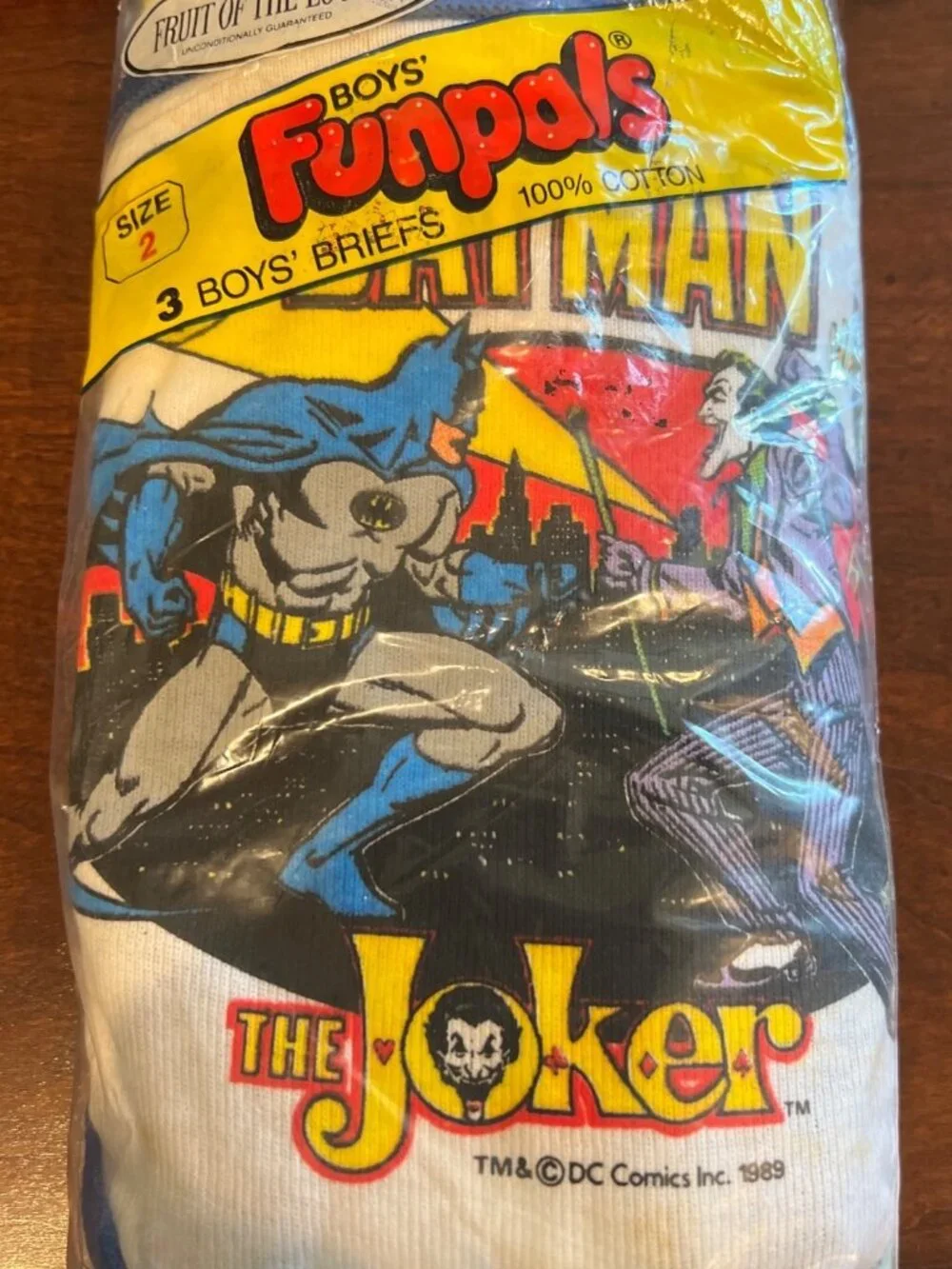 Batman Fruit of the Loom Boys Sz 2 Funpal 3 briefs Joker NEW Sealed 1989 vintage